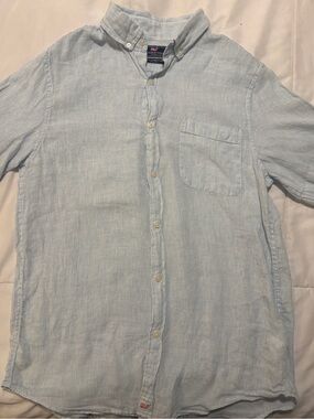 Vineyard Vines Linen Pale Blue Pinstripe Short-Sleeve Button-Down Shirt